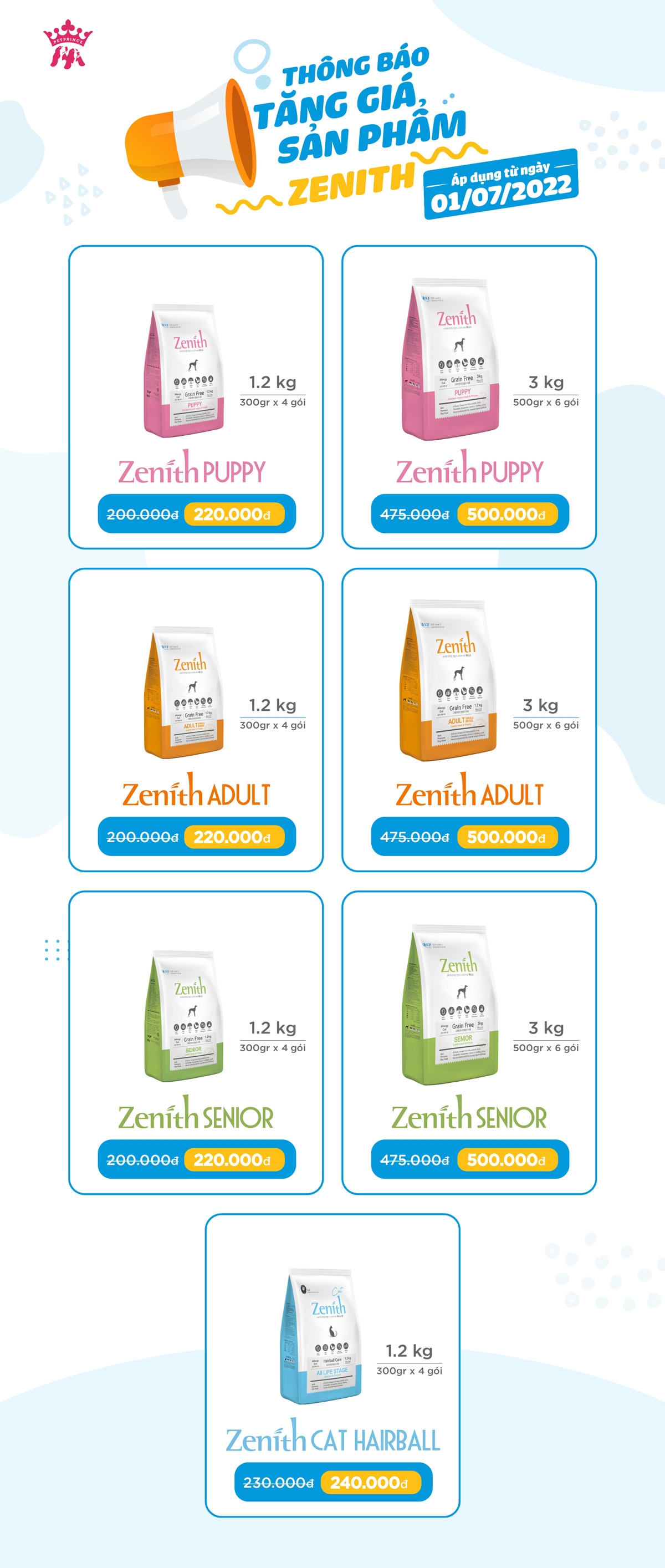 Thông báo tăng giá 7 sản phẩm Zenith